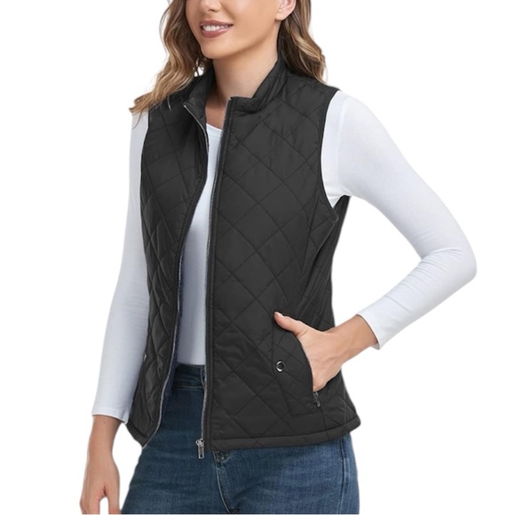 Amazon Jackets & Blazers - LongKing (NWT) Black Lightweight Quilted Pattern Zip Up Vest